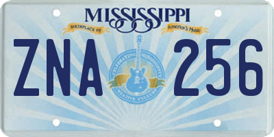MS license plate ZNA256