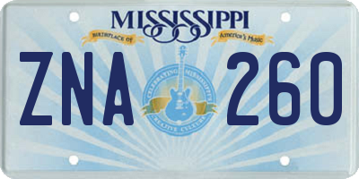 MS license plate ZNA260