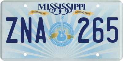 MS license plate ZNA265