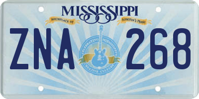 MS license plate ZNA268