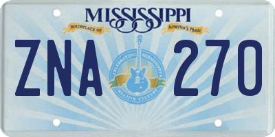 MS license plate ZNA270