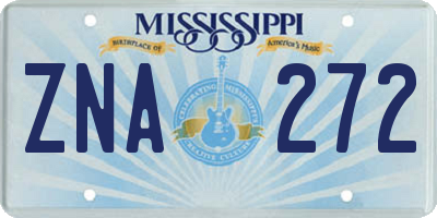 MS license plate ZNA272