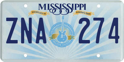 MS license plate ZNA274