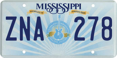 MS license plate ZNA278