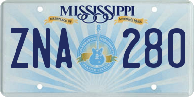 MS license plate ZNA280