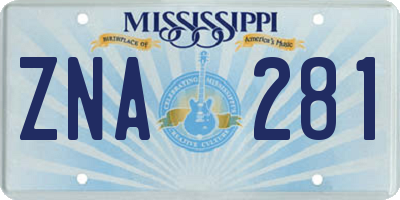 MS license plate ZNA281