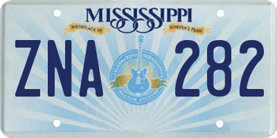 MS license plate ZNA282