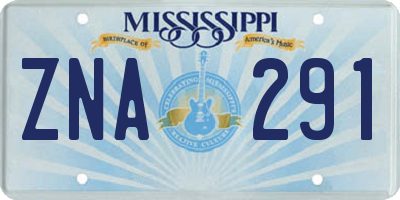 MS license plate ZNA291