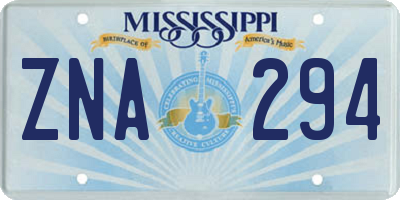 MS license plate ZNA294