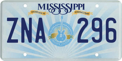 MS license plate ZNA296
