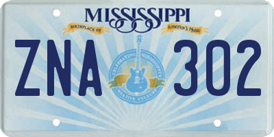 MS license plate ZNA302