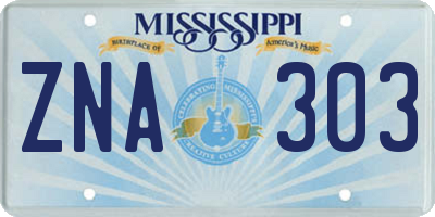 MS license plate ZNA303
