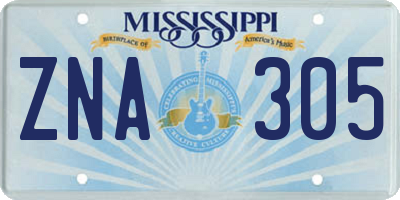 MS license plate ZNA305