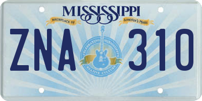 MS license plate ZNA310