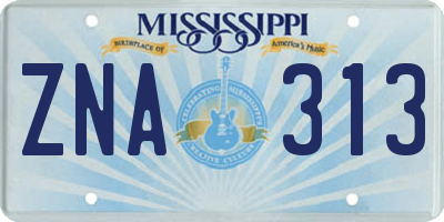 MS license plate ZNA313