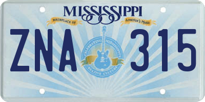 MS license plate ZNA315