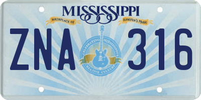 MS license plate ZNA316