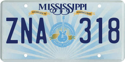 MS license plate ZNA318