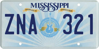 MS license plate ZNA321