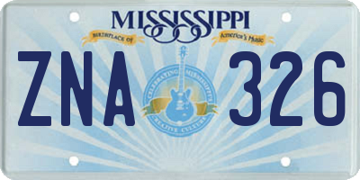 MS license plate ZNA326