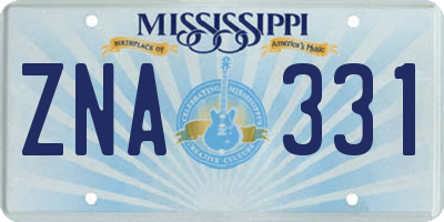 MS license plate ZNA331