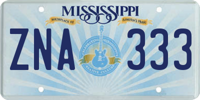 MS license plate ZNA333