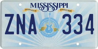 MS license plate ZNA334