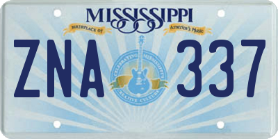 MS license plate ZNA337