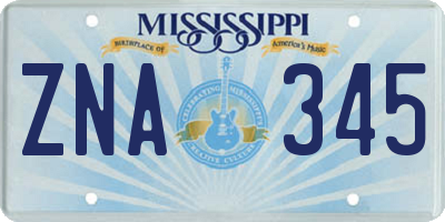 MS license plate ZNA345