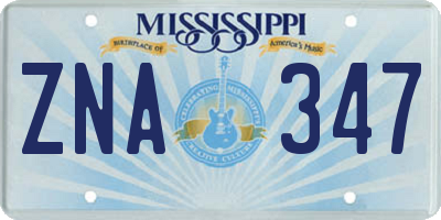 MS license plate ZNA347