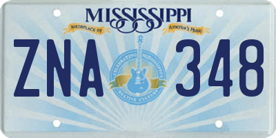 MS license plate ZNA348