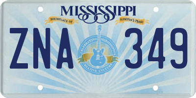MS license plate ZNA349
