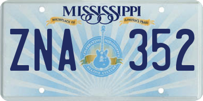 MS license plate ZNA352