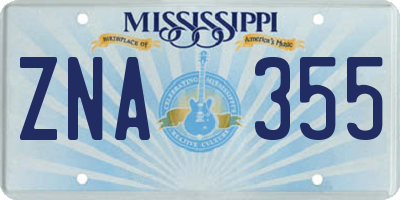 MS license plate ZNA355