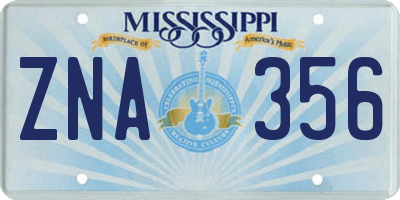 MS license plate ZNA356