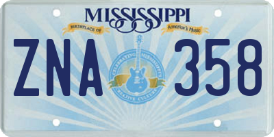 MS license plate ZNA358