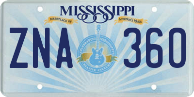 MS license plate ZNA360