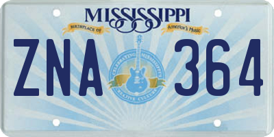 MS license plate ZNA364