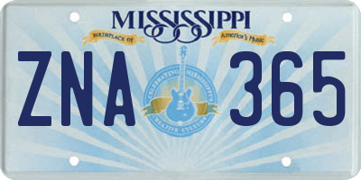 MS license plate ZNA365