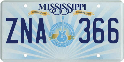 MS license plate ZNA366