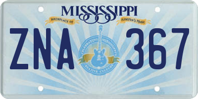 MS license plate ZNA367