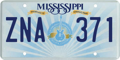 MS license plate ZNA371