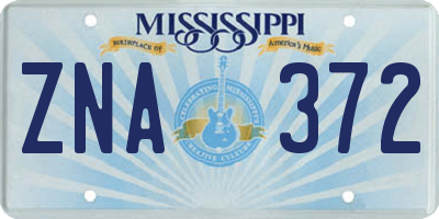 MS license plate ZNA372