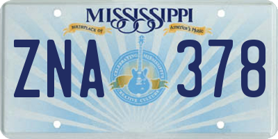 MS license plate ZNA378