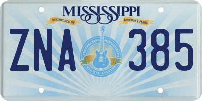 MS license plate ZNA385