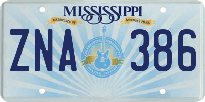 MS license plate ZNA386