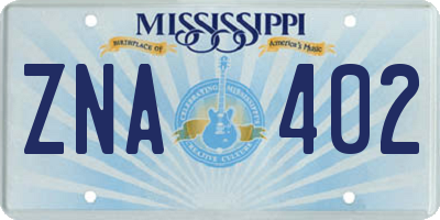 MS license plate ZNA402