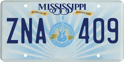 MS license plate ZNA409