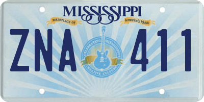 MS license plate ZNA411