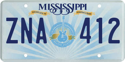 MS license plate ZNA412